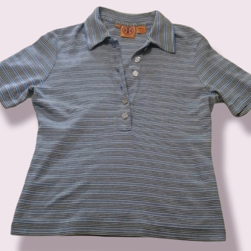 Tory Burch Short Sleeve Blue Polo Shirt sz…